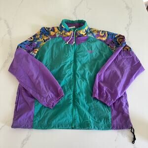 Vintage Reebok Windbreaker Jacket Zip Purple Green 1990